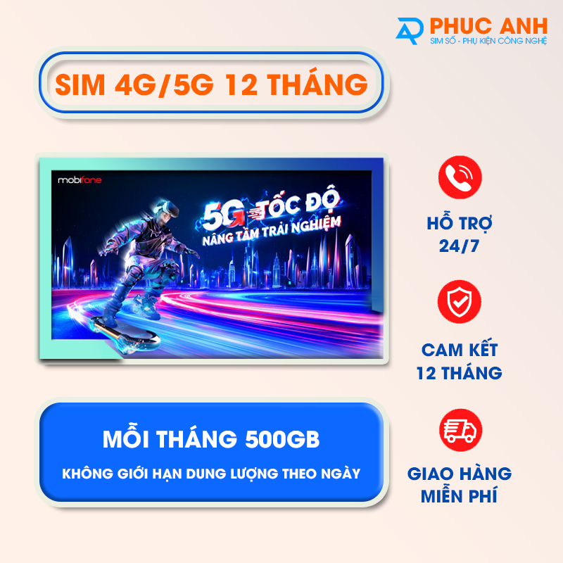 Sim 5G Mobifone 500Gb/tháng trọn gói 12 tháng
