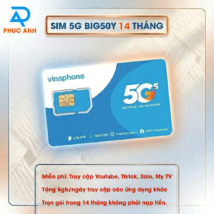 Sim 4G/5G Vinaphone BIG50Y 5GB/Ngày trọn gói 14 tháng không nạp tiền
