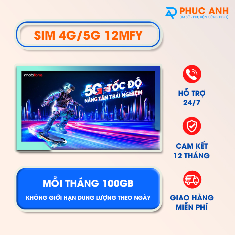 Sim 5G mobifone 1 năm gói 100gb/Tháng